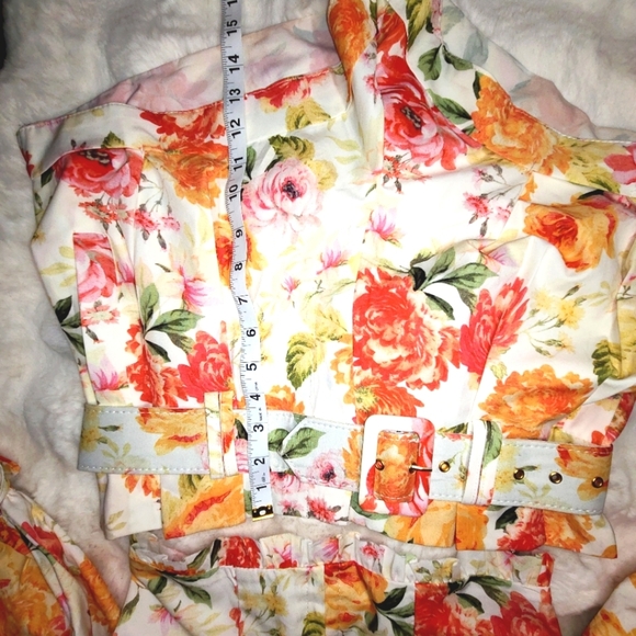 Love Bell High Waist Floral top and Shorts set Vibrant Orange Pink - Picture 13 of 14